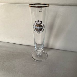 Vintage Beer Glass Warsteiner German  Footed 10" Tall Pilsner Gold Rim .4L